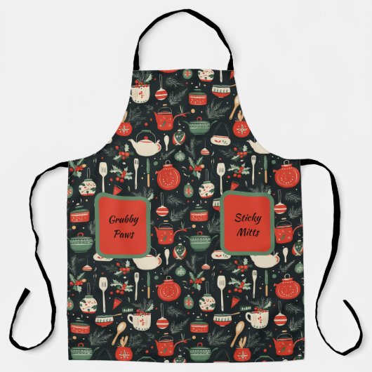 Weihnachten, bunt, topf, Mistel, Kochen, Küche  エプロン (正面)