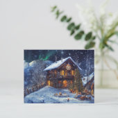 Weihnachten in den Bergen. Almhütte mit Polarlicht ポストカード (スタンド正面)