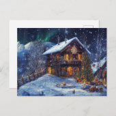 Weihnachten in den Bergen. Almhütte mit Polarlicht ポストカード (正面/裏面)
