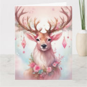 Weihnachten in pink: Rentier mit rosa Weihnachtssc カード (正面)