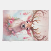 Weihnachten in pink: Rentier mit rosa Weihnachtssc キッチンタオル (横)