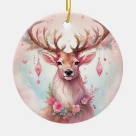 Weihnachten in pink: Rentier mit rosa Weihnachtssc セラミックオーナメント