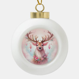 Weihnachten in pink: Rentier mit rosa Weihnachtssc セラミックボールオーナメント