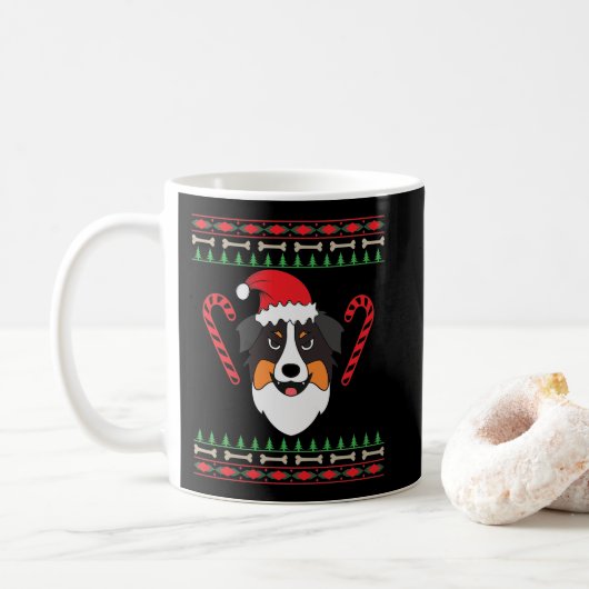 Weihnachten mit Australian Shepherd Hund コーヒーマグカップ (ドーナツ)