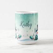  Weihnachten: Schneemänner türkise コーヒーマグカップ (中央)