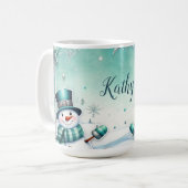  Weihnachten: Schneemänner türkise コーヒーマグカップ (正面左)