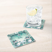  Weihnachten: Schneemänner türkise スクエアペーパーコースター (インサイチュ)