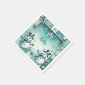  Weihnachten: Schneemänner türkise スタンダードカクテルナプキン (角)