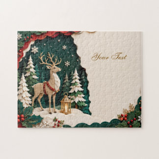 Weihnachtlicher Rentier Wald Rahmen ジグソーパズル