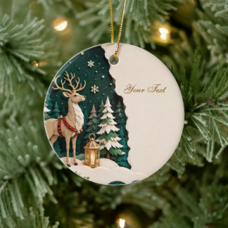 Weihnachtlicher Rentier Wald Rahmen セラミックオーナメント