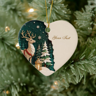 Weihnachtlicher Rentier Wald Rahmen セラミックオーナメント