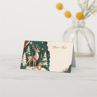 Weihnachtlicher Rentier Wald Rahmen プレイスカード