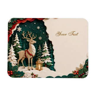 Weihnachtlicher Rentier Wald Rahmen マグネット
