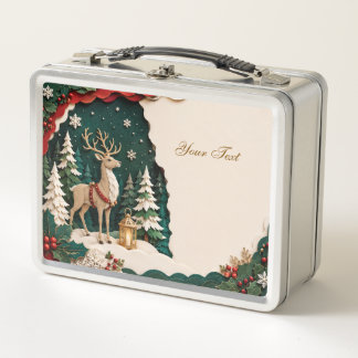 Weihnachtlicher Rentier Wald Rahmen メタルランチボックス