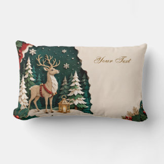 Weihnachtlicher Rentier Wald Rahmen ランバークッション