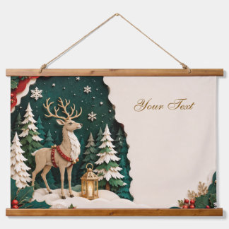 Weihnachtlicher Rentier Wald Rahmen 吊り下げ型タペストリー