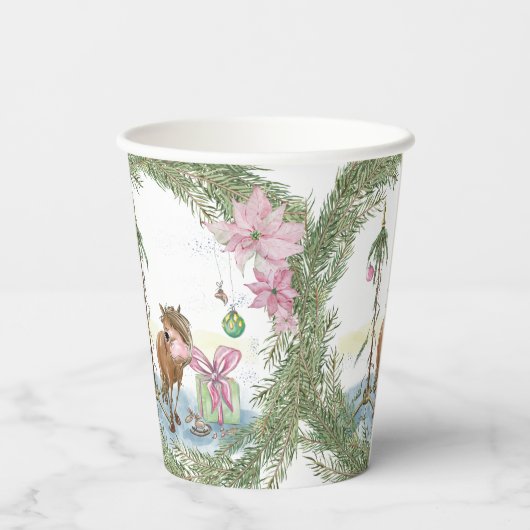 Weihnachts Pappbecher mit Pony, Tischgeschirr 紙コップ (裏面)