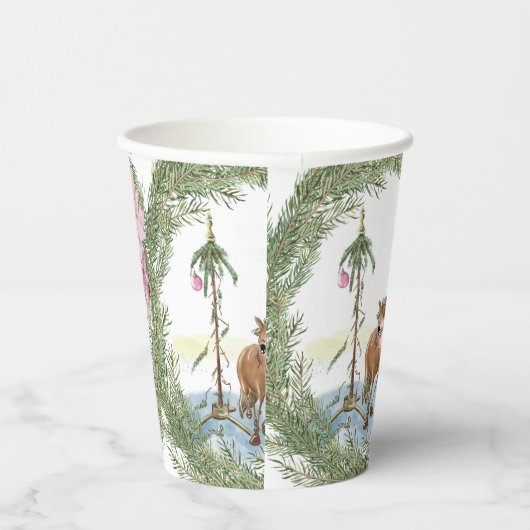 Weihnachts Pappbecher mit Pony, Tischgeschirr 紙コップ (右)