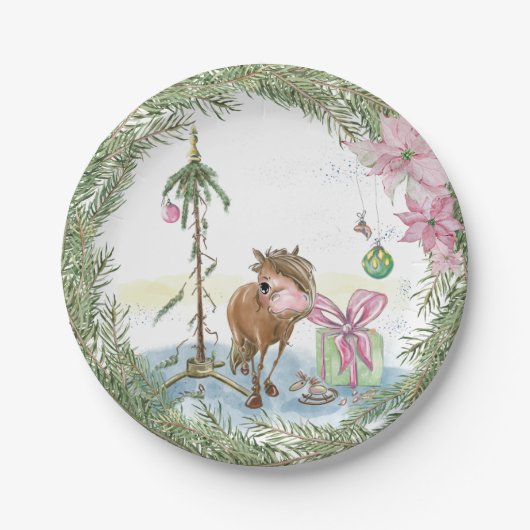 Weihnachts-Pappteller mit süssem Pony ペーパープレート (正面)