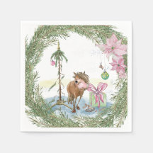 Weihnachts Servietten mit Pony Bild