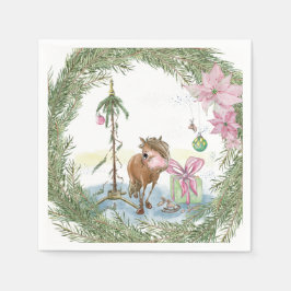 Weihnachts Servietten mit Pony Bild スタンダードカクテルナプキン