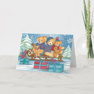 WEIHNACHTS-TEDDYBÄREN AUF SCHLITTEN MIT GESCHENKEN シーズンカード