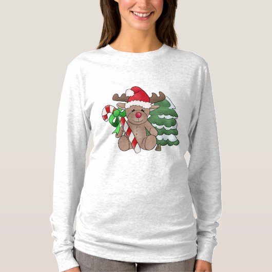 Weihnachtselch mit Zuckerstange Tシャツ (正面)