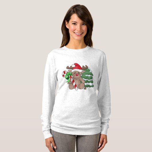 Weihnachtselch mit Zuckerstange Tシャツ (正面フル)