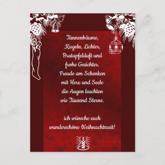 Weihnachtsgedicht Deutsch，あなたのテキストポストカードを追加 ポストカード (正面)
