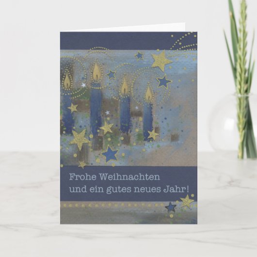 Weihnachtskarte Blau mit leuchtenden Kerzen シーズンカード (正面)