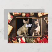 Weihnachtskarte französische Bulldoggen Christmas ポストカード (正面/裏面)