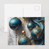 Weihnachtskugeln Blau Gold Festzauber シーズンポストカード (正面/裏面)
