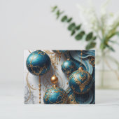 Weihnachtskugeln Blau Gold Festzauber シーズンポストカード (スタンド正面)