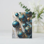 Weihnachtskugeln Blau Gold Festzauber シーズンポストカード (スタンド正面)