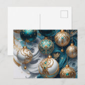 Weihnachtskugeln Blau Gold Luxus Ornament シーズンポストカード (正面/裏面)