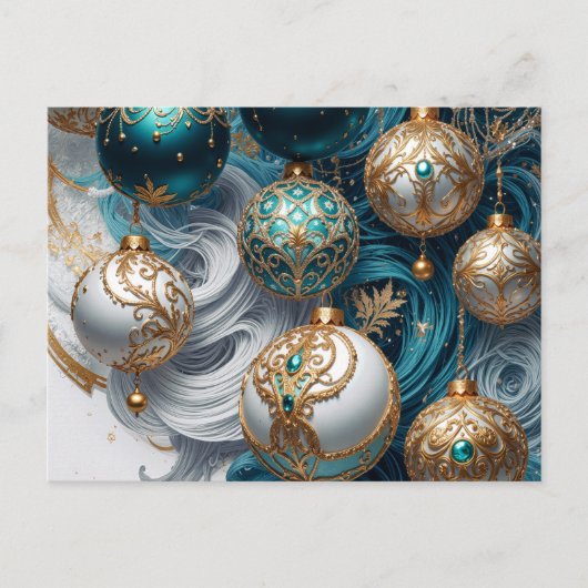 Weihnachtskugeln Blau Gold Luxus Ornament シーズンポストカード (正面)
