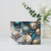 Weihnachtskugeln Blau Gold Luxus Ornament シーズンポストカード (スタンド正面)