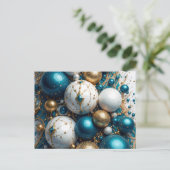 Weihnachtskugeln Blau Gold Premium シーズンポストカード (スタンド正面)