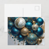Weihnachtskugeln Gold Blau Luxus Fest シーズンポストカード (正面/裏面)