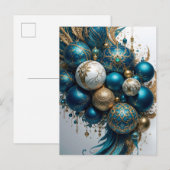 Weihnachtskugeln Gold Blau Luxus Fest シーズンポストカード (正面/裏面)