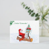 Weihnachtsmann KaninchenキツネEichhhernchen, Deutsch シーズンポストカード (スタンド正面)