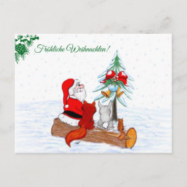 Weihnachtsmann KaninchenキツネEichhhernchen, Deutsch シーズンポストカード