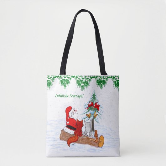 Weihnachtsmann KaninchenキツネEichhhernchen, Deutsch トートバッグ (正面)