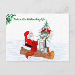 Weihnachtsmann KaninchenキツネEichhhernchen, Deutsch ポストカード