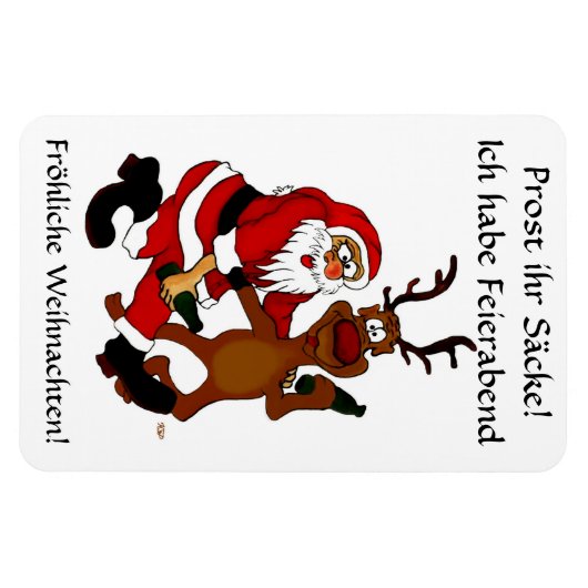 Weihnachtsmann mit Elch - Prost ihr Säcke! マグネット (横)