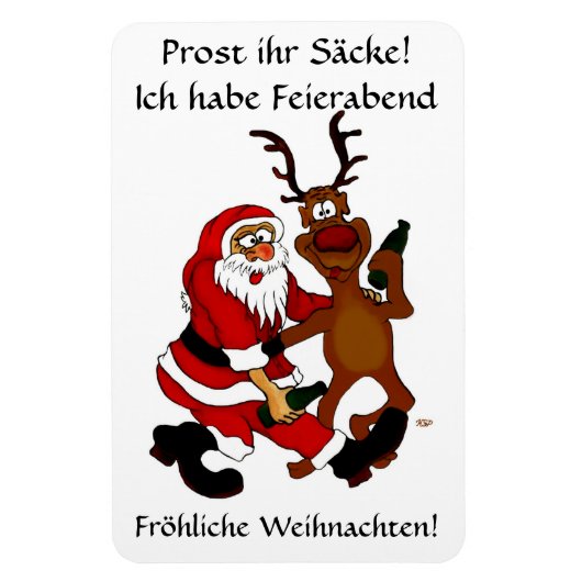 Weihnachtsmann mit Elch - Prost ihr Säcke! マグネット (縦)