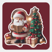 Weihnachtsmann mit Tannenbaum in 3D -  スクエアシール (正面)