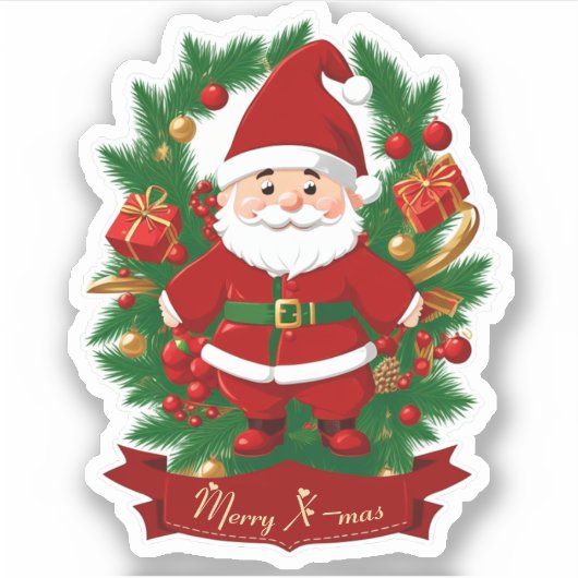 Weihnachtsmann mit Tannenzweigen -  シール (正面)