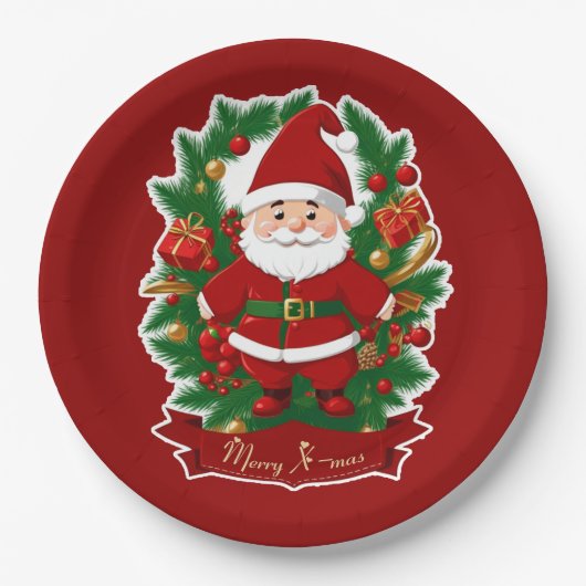 Weihnachtsmann mit Tannenzweigen - ペーパープレート (正面)