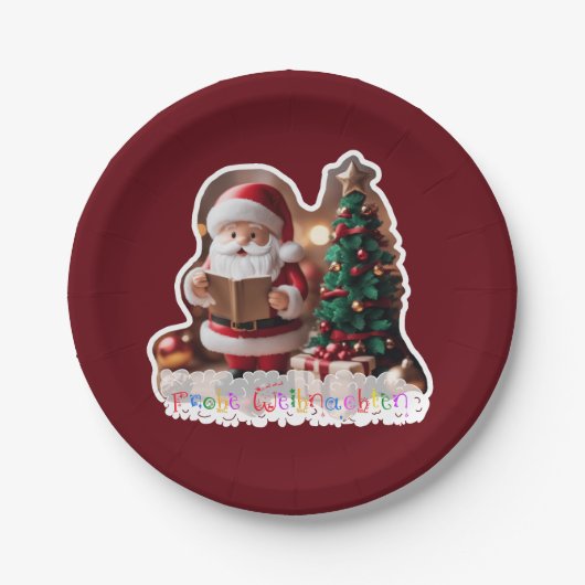 Weihnachtsmann mit Weihnachtsbaum in 3D ペーパープレート (正面)